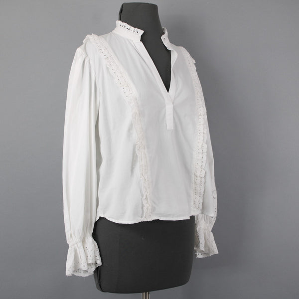 Maeve NEW $120 Sz S White Eyelet Ruffle & Sleeve Detail 100% Cotton Top