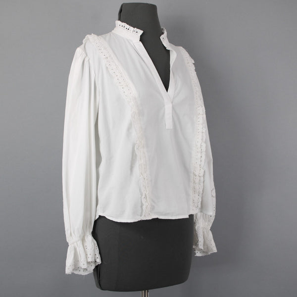 Maeve NEW $120 Sz S White Eyelet Ruffle & Sleeve Detail 100% Cotton Top