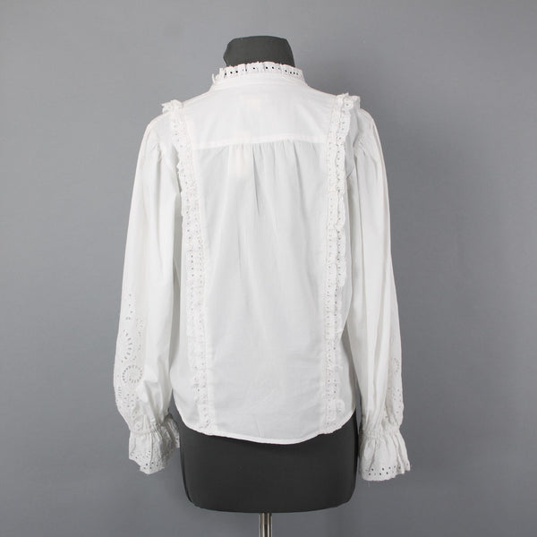 Maeve NEW $120 Sz S White Eyelet Ruffle & Sleeve Detail 100% Cotton Top