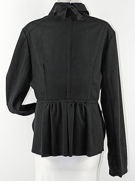 Magaschoni Sz 12? Black Cashmere Blend? Button Peplum Back Collar Tie Jacket