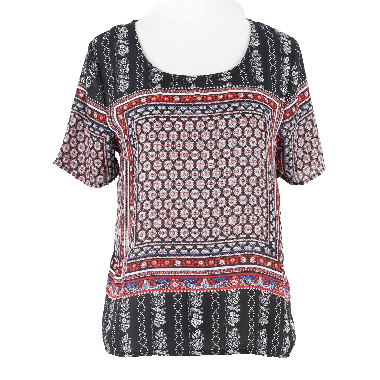 Im In Love With Derek Sz L Red Black Multicolor Sheerish 100% Polyester Top