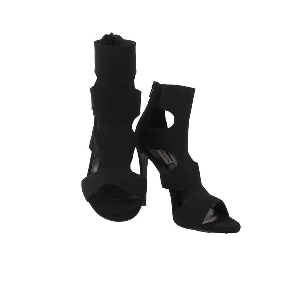 Steve Madden Heels Sz 9M Black Stretchy Ankle Zip Open Toe Knit 5" Heels