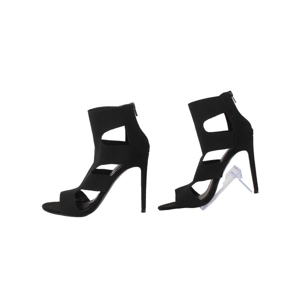Steve Madden Heels Sz 9M Black Stretchy Ankle Zip Open Toe Knit 5" Heels