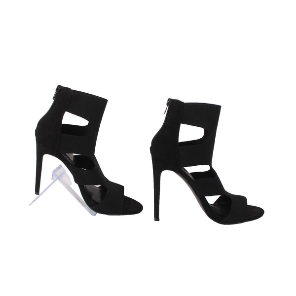 Steve Madden Heels Sz 9M Black Stretchy Ankle Zip Open Toe Knit 5" Heels