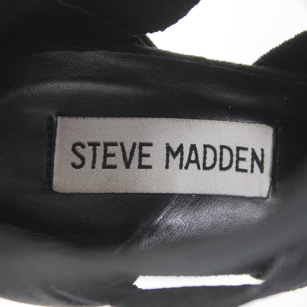 Steve Madden Heels Sz 9M Black Stretchy Ankle Zip Open Toe Knit 5" Heels