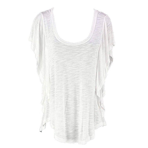 Soprano Sz XS Ivory 100% Rayon Butterfly Sleeve Scoop Neck Top