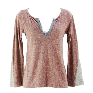 Language Sz XS Burgundy Gray Multi Silk Blend Sheer Crinkled Back Top
