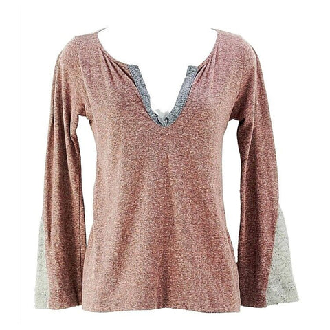 Language Sz XS Burgundy Gray Multi Silk Blend Sheer Crinkled Back Top
