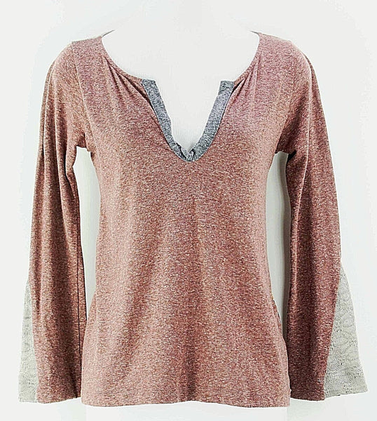 Language Sz XS Burgundy Gray Multi Silk Blend Sheer Crinkled Back Top