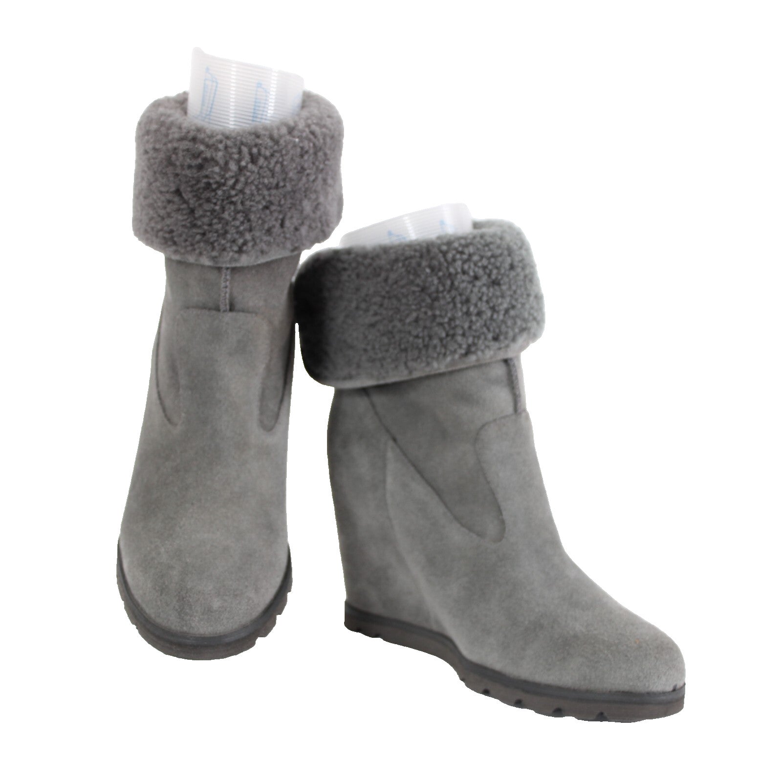 Ugg Kyra Sz 9 Gray Closed Toe Granite Suede Ankle 4" Wedge Boots