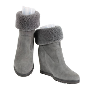 Ugg Kyra Sz 9 Gray Closed Toe Granite Suede Ankle 4" Wedge Boots