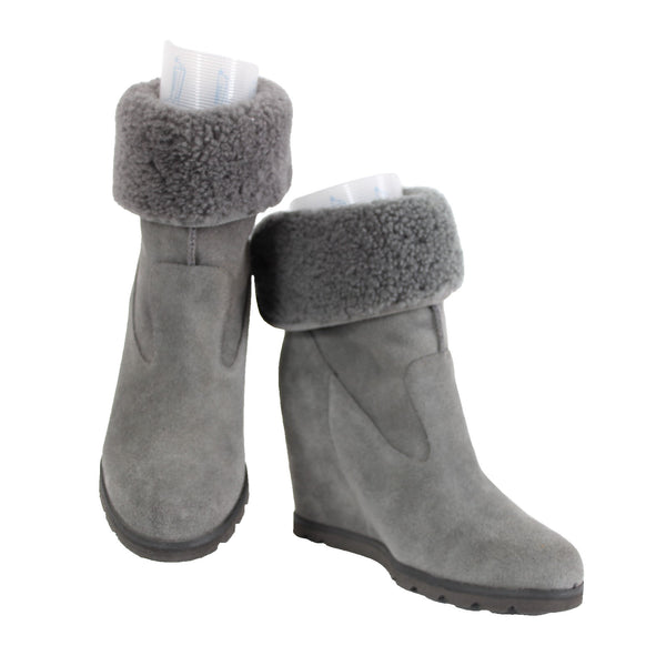 Ugg Kyra Sz 9 Gray Closed Toe Granite Suede Ankle 4" Wedge Boots