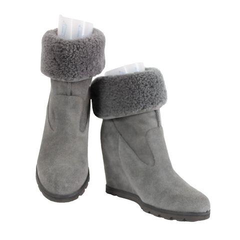 Ugg Kyra Sz 9 Gray Closed Toe Granite Suede Ankle 4" Wedge Boots