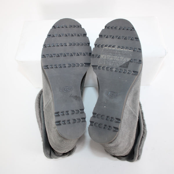 Ugg Kyra Sz 9 Gray Closed Toe Granite Suede Ankle 4" Wedge Boots