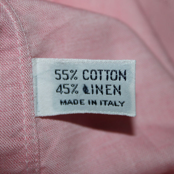 Barba Sz 16/41 Pink Collared 1/2 Button Up Short Sleeve Cotton Linen Shirt