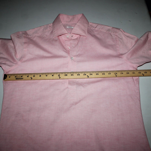 Barba Sz 16/41 Pink Collared 1/2 Button Up Short Sleeve Cotton Linen Shirt