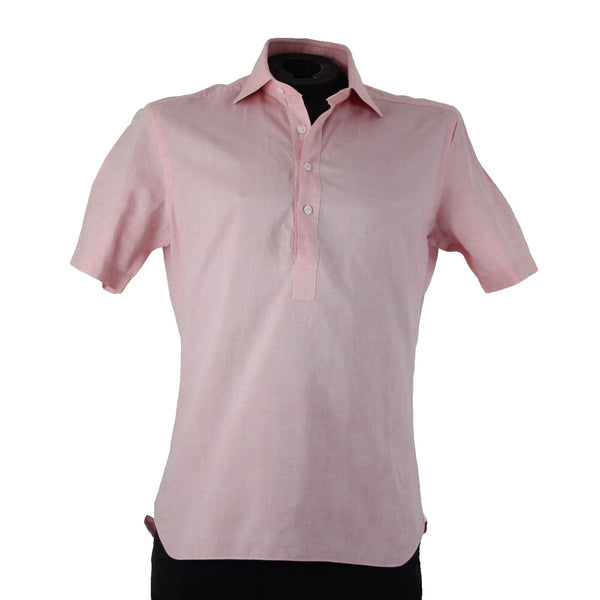 Barba Sz 16/41 Pink Collared 1/2 Button Up Short Sleeve Cotton Linen Shirt