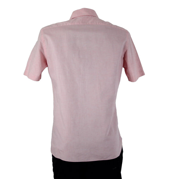 Barba Sz 16/41 Pink Collared 1/2 Button Up Short Sleeve Cotton Linen Shirt
