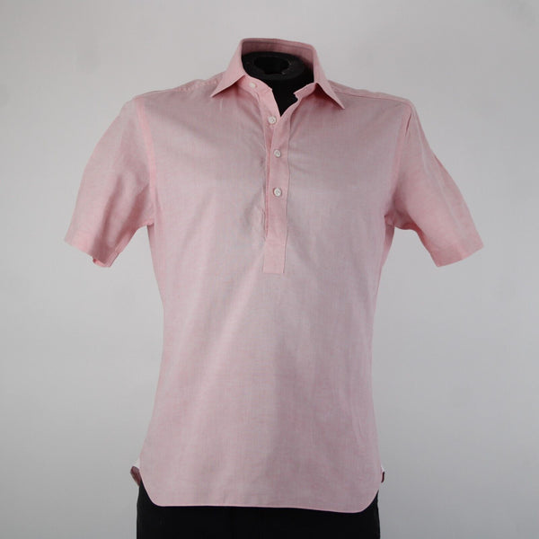 Barba Sz 16/41 Pink Collared 1/2 Button Up Short Sleeve Cotton Linen Shirt