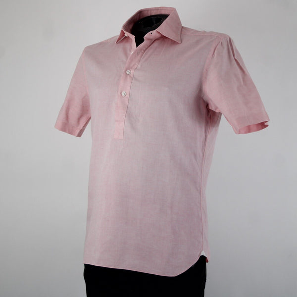 Barba Sz 16/41 Pink Collared 1/2 Button Up Short Sleeve Cotton Linen Shirt