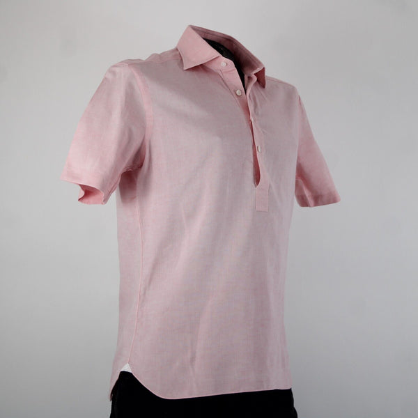 Barba Sz 16/41 Pink Collared 1/2 Button Up Short Sleeve Cotton Linen Shirt