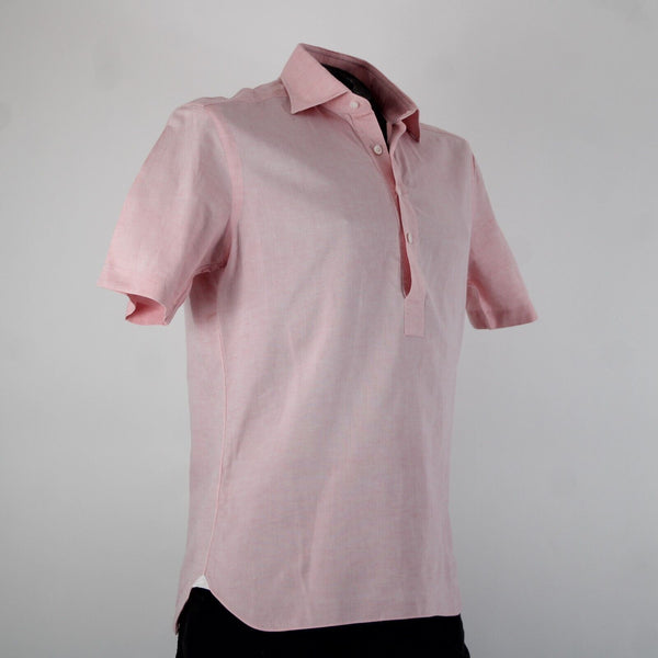 Barba Sz 16/41 Pink Collared 1/2 Button Up Short Sleeve Cotton Linen Shirt