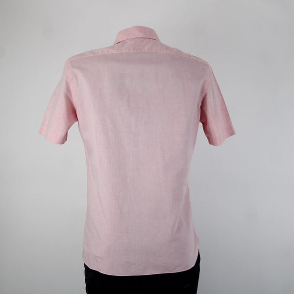 Barba Sz 16/41 Pink Collared 1/2 Button Up Short Sleeve Cotton Linen Shirt