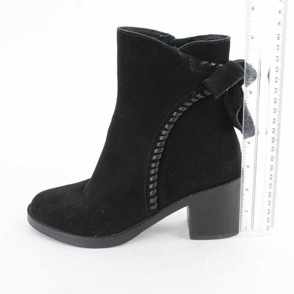 Ugg Sz 6 Black Suede Fraise Whipstitch Side Zip 2.5" Bootie Boots