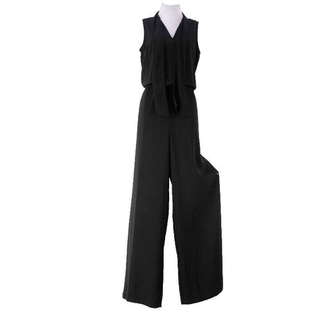 Halogen Sz XS Black Poly Elastic Waist Scarf Collar Sleeveless Jumpsuit