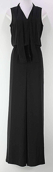 Halogen Sz XS Black Poly Elastic Waist Scarf Collar Sleeveless Jumpsuit
