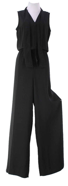 Halogen Sz XS Black Poly Elastic Waist Scarf Collar Sleeveless Jumpsuit