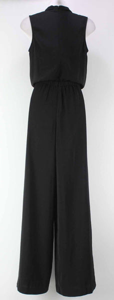 Halogen Sz XS Black Poly Elastic Waist Scarf Collar Sleeveless Jumpsuit