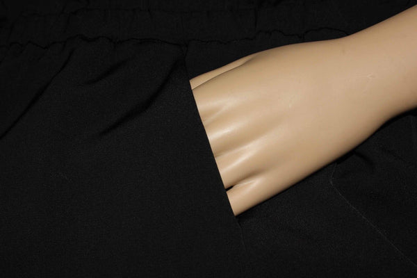 Halogen Sz XS Black Poly Elastic Waist Scarf Collar Sleeveless Jumpsuit