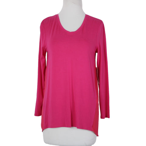 Chicos NEW $55 Summer Berry Sz 00P Pink Knit Woven Tunic Rayon Spandex Top