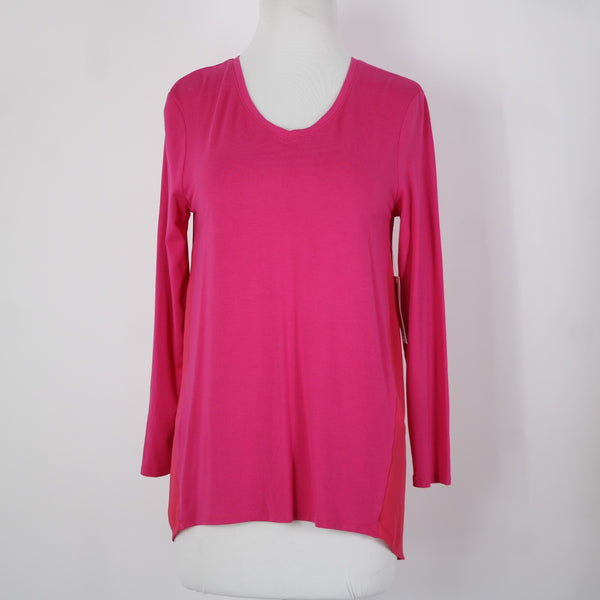 Chicos NEW $55 Summer Berry Sz 00P Pink Knit Woven Tunic Rayon Spandex Top