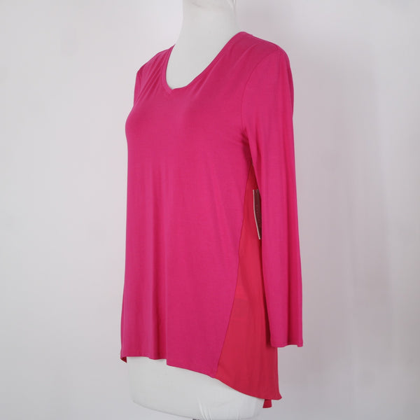 Chicos NEW $55 Summer Berry Sz 00P Pink Knit Woven Tunic Rayon Spandex Top