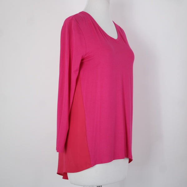 Chicos NEW $55 Summer Berry Sz 00P Pink Knit Woven Tunic Rayon Spandex Top