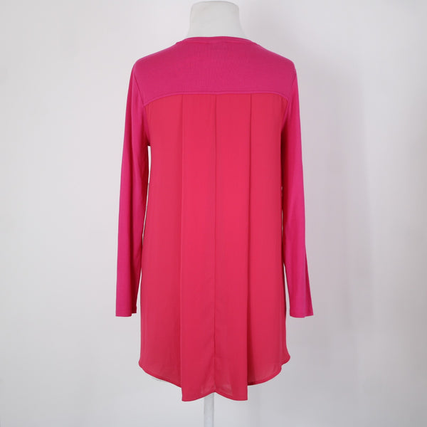 Chicos NEW $55 Summer Berry Sz 00P Pink Knit Woven Tunic Rayon Spandex Top