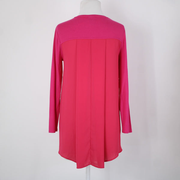 Chicos NEW $55 Summer Berry Sz 00P Pink Knit Woven Tunic Rayon Spandex Top