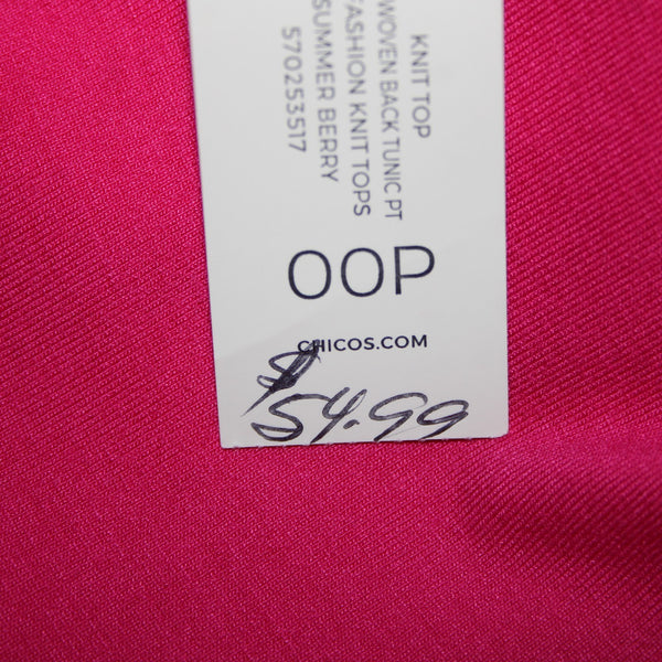 Chicos NEW $55 Summer Berry Sz 00P Pink Knit Woven Tunic Rayon Spandex Top