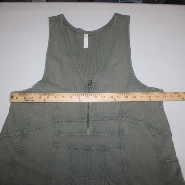 Daily Practice Dress Sz L Green Sleeveless V Neck Peplum Back 100% Cotton Dress