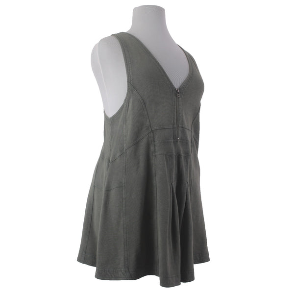 Daily Practice Dress Sz L Green Sleeveless V Neck Peplum Back 100% Cotton Dress