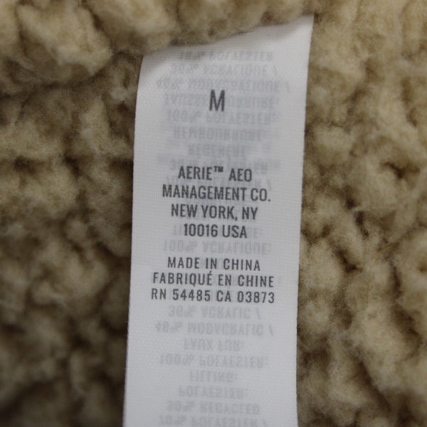 Aerie Sz M Orange Faux Fur Puffer Pockets Buttons Acrylic Nylon Poly Jacket