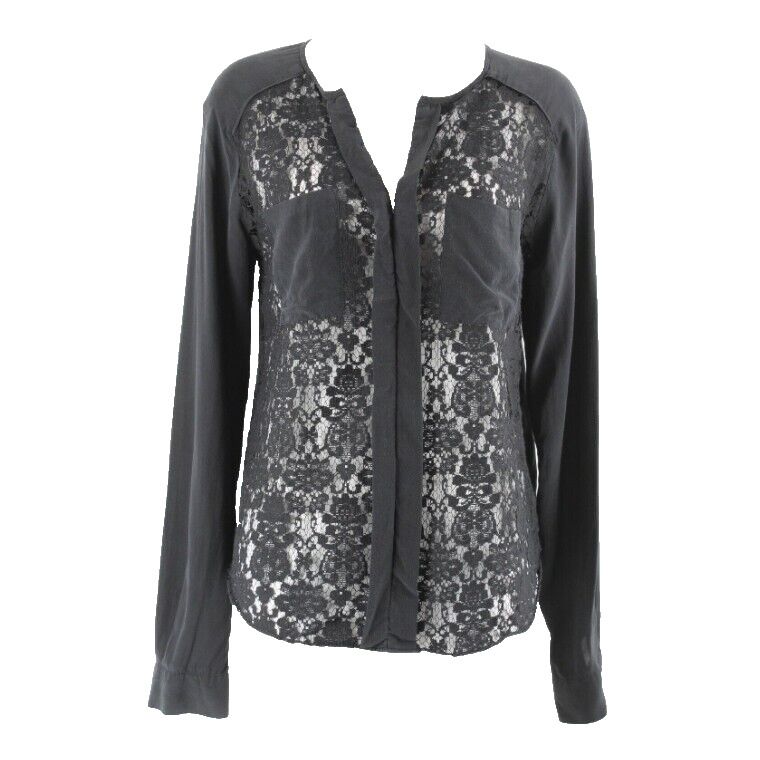 Rebecca Taylor Sz 8 Black Front Lace Sheer Patch Pocket No Fabric Label Top