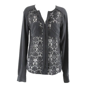Rebecca Taylor Sz 8 Black Front Lace Sheer Patch Pocket No Fabric Label Top