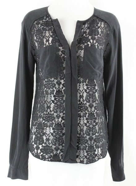 Rebecca Taylor Sz 8 Black Front Lace Sheer Patch Pocket No Fabric Label Top