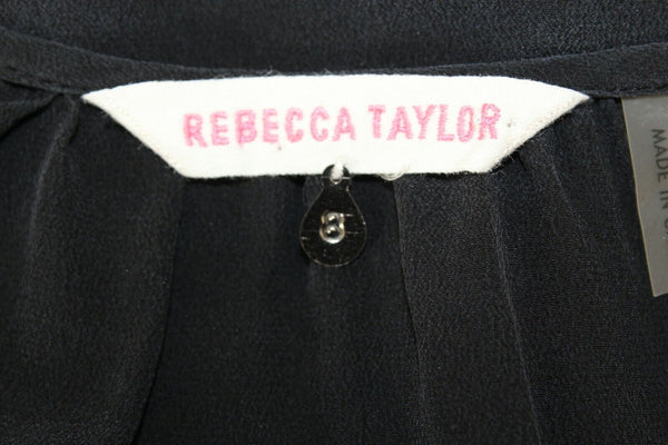 Rebecca Taylor Sz 8 Black Front Lace Sheer Patch Pocket No Fabric Label Top