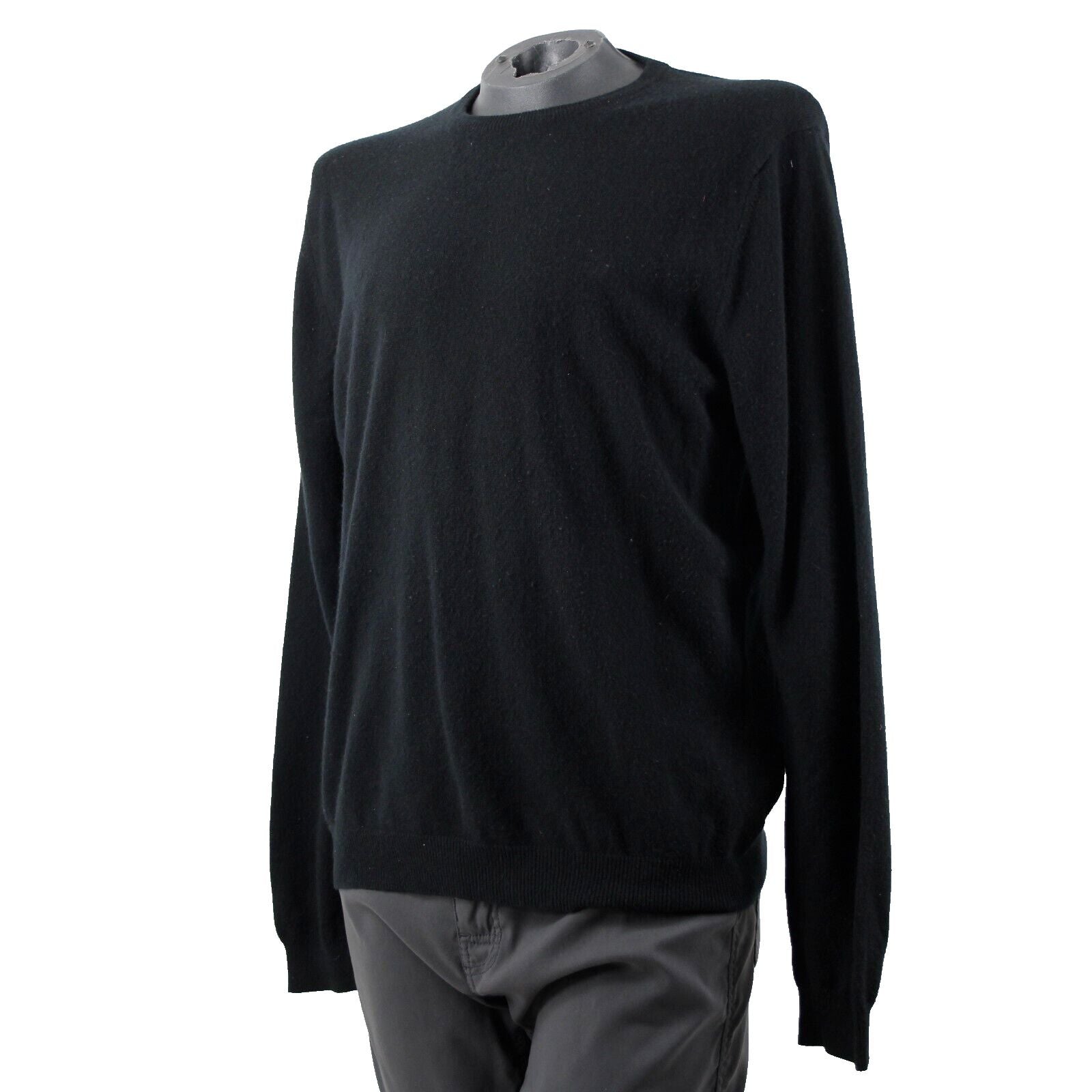 Malo Spa Sz 56 Black Long Sleeve 100% Cashmere Crew Neck Sweater AS IS Sweater