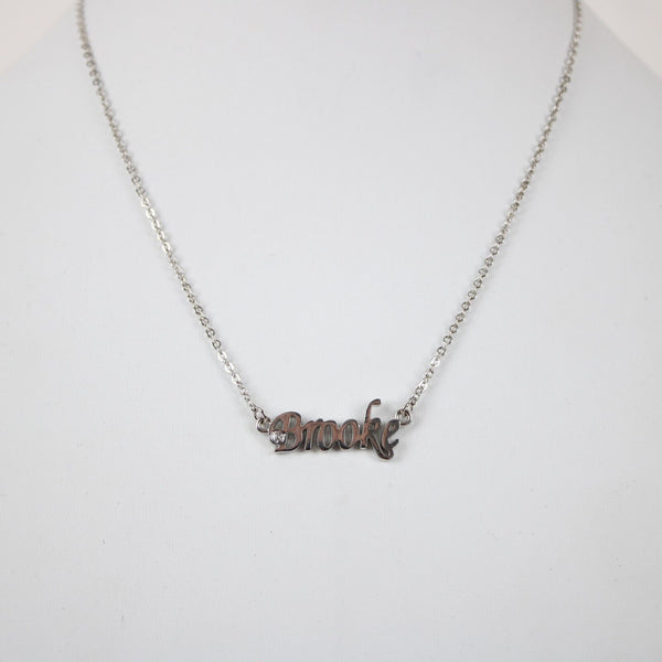 BROOKE Name NEW Silvertone Rhinestone 14.5" w 4.5" Multi Ring Extender Necklace