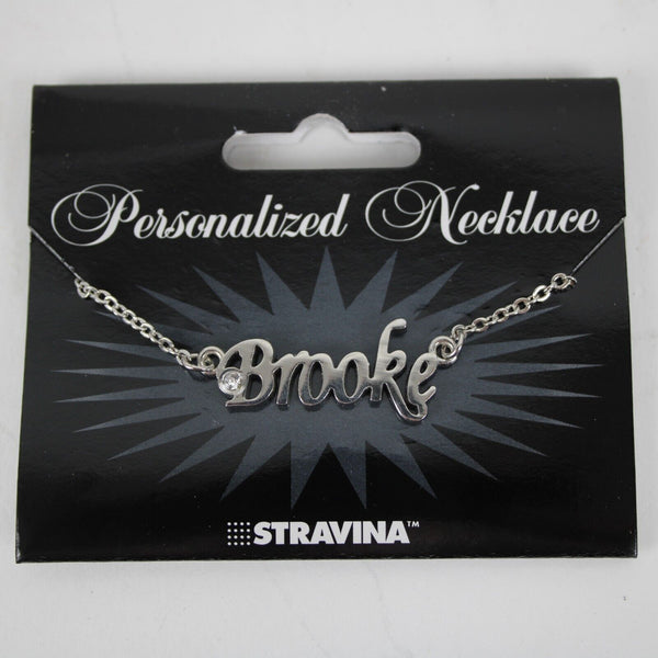 BROOKE Name NEW Silvertone Rhinestone 14.5" w 4.5" Multi Ring Extender Necklace